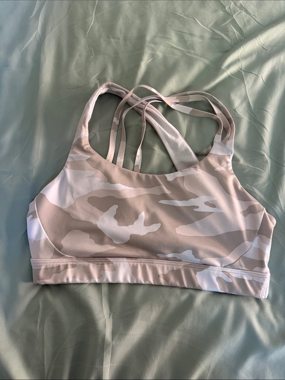 Athleta Beige Camo Strappy Sports Bra medium H17